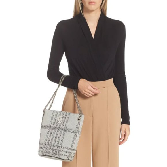 Burberry Small Lola Needle Punch Check Canvas Bucket Bag Black/White - Picture 3 of 12